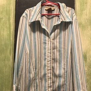 Petite Large Notations Striped Button Up Blouse